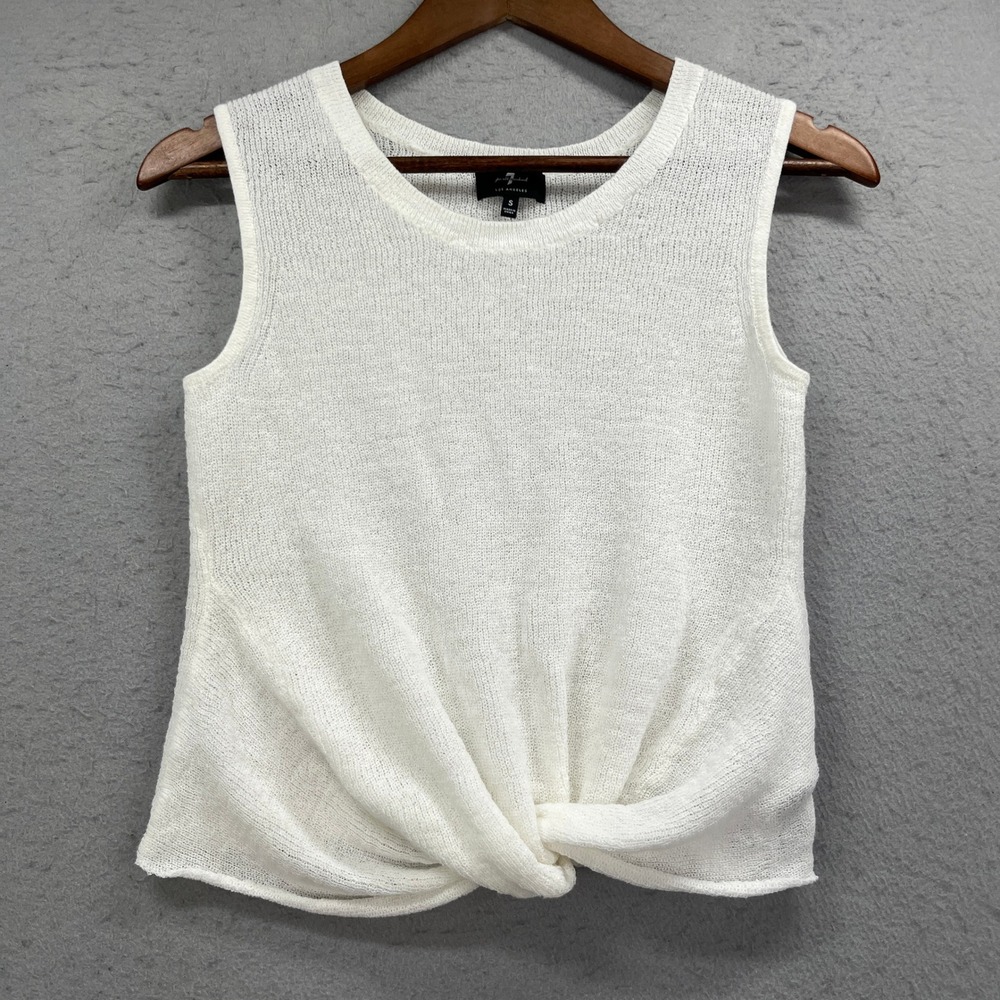 7 For All Mankind Knit Tank Top Womens Small White Twist Front Minimalist Summer